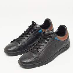 Pre Owned Louis Vuitton Black Monogram Embossed Leather Luxembourg Sneakers Size 42.5