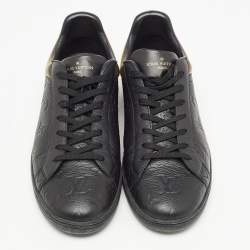 Pre Owned Louis Vuitton Black Monogram Embossed Leather Luxembourg Sneakers Size 42.5