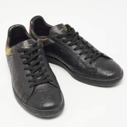 Pre Owned Louis Vuitton Black Monogram Embossed Leather Luxembourg Sneakers Size 42.5