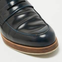 Louis Vuitton Navy Blue Perforated Leather Penny Loafers Size 42