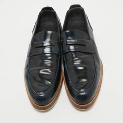 Louis Vuitton Navy Blue Perforated Leather Penny Loafers Size 42