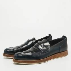 Louis Vuitton Navy Blue Perforated Leather Penny Loafers Size 42