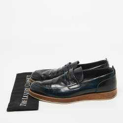 Louis Vuitton Navy Blue Perforated Leather Penny Loafers Size 42