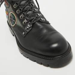 Louis Vuitton Black/Grey Leather and Canvas Metropolis Ranger Boots Size 42