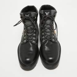 Louis Vuitton Black/Grey Leather and Canvas Metropolis Ranger Boots Size 42