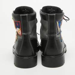 Louis Vuitton Black/Grey Leather and Canvas Metropolis Ranger Boots Size 42