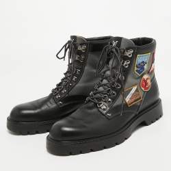 Louis Vuitton Black/Grey Leather and Canvas Metropolis Ranger Boots Size 42