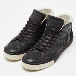 Louis Vuitton Black Leather,Monogram Canvas and Suede Line Up High Top Sneakers Size 43