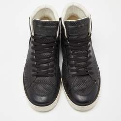 Louis Vuitton Black Leather,Monogram Canvas and Suede Line Up High Top Sneakers Size 43