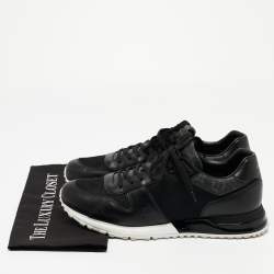 Pre Owned Louis Vuitton Black/Grey Leather and Mesh Run Away Sneakers Size 43