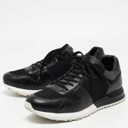 Pre Owned Louis Vuitton Black/Grey Leather and Mesh Run Away Sneakers Size 43