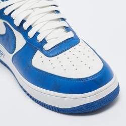 Louis Vuitton X Nike Blue/White Leather Nike Air Force 1 Low Top Sneakers Size 42