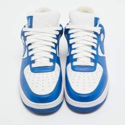 Louis Vuitton X Nike Blue/White Leather Nike Air Force 1 Low Top Sneakers Size 42