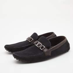 Louis Vuitton Navy Blue Suede Hockenheim Loafers Size 43.5 