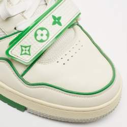 Louis Vuitton White/Green Leather and Mesh Low Top Sneakers Size 40