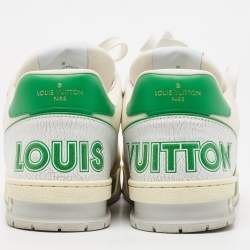 Louis Vuitton White/Green Leather and Mesh Low Top Sneakers Size 40