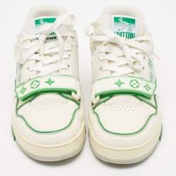 Louis Vuitton White/Green Leather and Mesh Low Top Sneakers Size 40