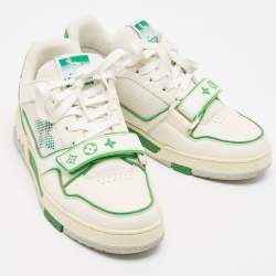Louis Vuitton White/Green Leather and Mesh Low Top Sneakers Size 40
