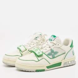 Louis Vuitton White/Green Leather and Mesh Low Top Sneakers Size 40