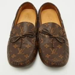 Pre Owned Louis Vuitton Brown Monogram Canvas Slip On Loafers Size 42.5