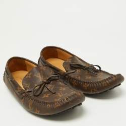Pre Owned Louis Vuitton Brown Monogram Canvas Slip On Loafers Size 42.5