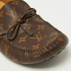 Pre Owned Louis Vuitton Brown Monogram Canvas Slip On Loafers Size 42.5