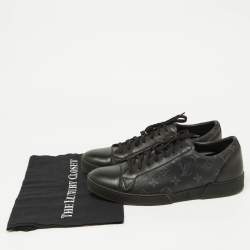 Louis Vuitton Black Leather and Monogram Eclipse Canvas Match Up Sneaker Size 42.5