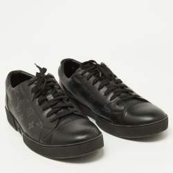 Louis Vuitton Black Leather and Monogram Eclipse Canvas Match Up Sneaker Size 42.5