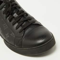 Louis Vuitton Black Leather and Monogram Eclipse Canvas Match Up Sneaker Size 42.5
