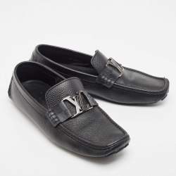 مملوكة مسبقًا Louis Vuitton Black Leather Monte Carlo Slip On Loafers Size 41.5