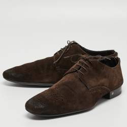 Pre Owned Louis Vuitton Brown Suede Lace Up Oxfords Size 42.5