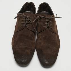 Pre Owned Louis Vuitton Brown Suede Lace Up Oxfords Size 42.5