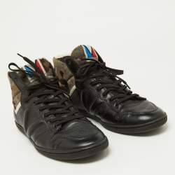 Louis Vuitton Black Leather and Calfhair Trainer High Top Sneakers Size 43