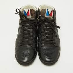 Louis Vuitton Black Leather and Calfhair Trainer High Top Sneakers Size 43