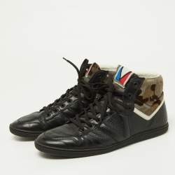 Louis Vuitton Black Leather and Calfhair Trainer High Top Sneakers Size 43