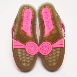 Pre Owned Louis Vuitton Neon Pink/Brown Monogram Leather and Canvas LV Trainer Sneakers Size 41