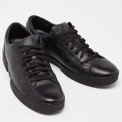 Louis Vuitton Black Leather and Monogram Coated Canvas Match Up Sneakers Size 42