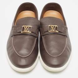 Louis Vuitton Brown Leather Slip On Loafers Size 41.5 