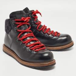 Louis Vuitton Black Leather and Fabric Oberkampf Boots Size 43