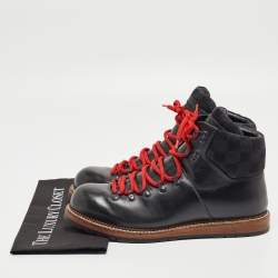 Louis Vuitton Black Leather and Fabric Oberkampf Boots Size 43