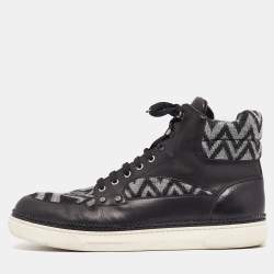 Pre Owned Louis Vuitton Black/Grey Fabric and Leather Trainer High Top Sneakers Size  44