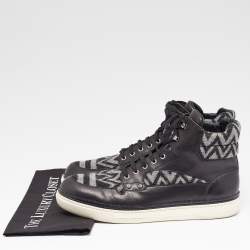 Pre Owned Louis Vuitton Black/Grey Fabric and Leather Trainer High Top Sneakers Size  44