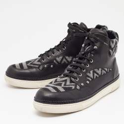 Pre Owned Louis Vuitton Black/Grey Fabric and Leather Trainer High Top Sneakers Size  44