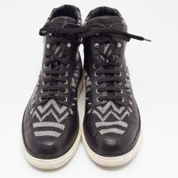 Pre Owned Louis Vuitton Black/Grey Fabric and Leather Trainer High Top Sneakers Size  44