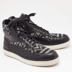 Pre Owned Louis Vuitton Black/Grey Fabric and Leather Trainer High Top Sneakers Size  44