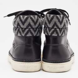 Pre Owned Louis Vuitton Black/Grey Fabric and Leather Trainer High Top Sneakers Size  44