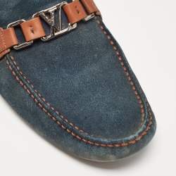 Louis Vuitton Blue/Brown Leather and Suede Hockenheim Loafers Size 42.5