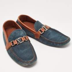 Louis Vuitton Blue/Brown Leather and Suede Hockenheim Loafers Size 42.5
