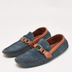 Louis Vuitton Blue/Brown Leather and Suede Hockenheim Loafers Size 42.5