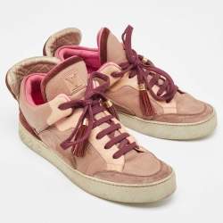 Louis Vuitton X Kanye West Pink/Beige Leather and Suede Don Patchwork Low Top Sneakers Size 42.5